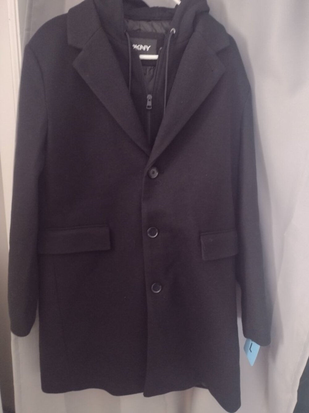 Nwot Mens DKNY wool blend coat with removable hood